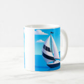 Striped Sailboat Ocean コーヒーマグカップ (正面右)