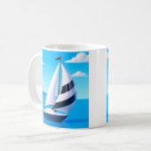 Striped Sailboat Ocean コーヒーマグカップ (正面左)