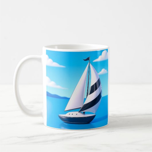 Striped Sailboat Ocean コーヒーマグカップ (左)