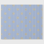 Striped Sapphire Blue Jewish Gold Star of David ラッピングペーパー (フラット)