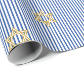 Striped Sapphire Blue Jewish Gold Star of David ラッピングペーパー (ロールコーナー)