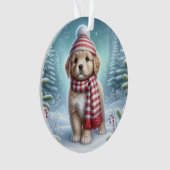 Striped Scarf Puppy & Candy Cane Glow  オーナメント (正面)