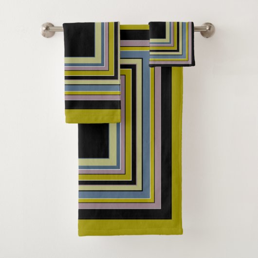 Striped Square Classic Gray Olive Pattern バスタオルセット (インサイチュ)