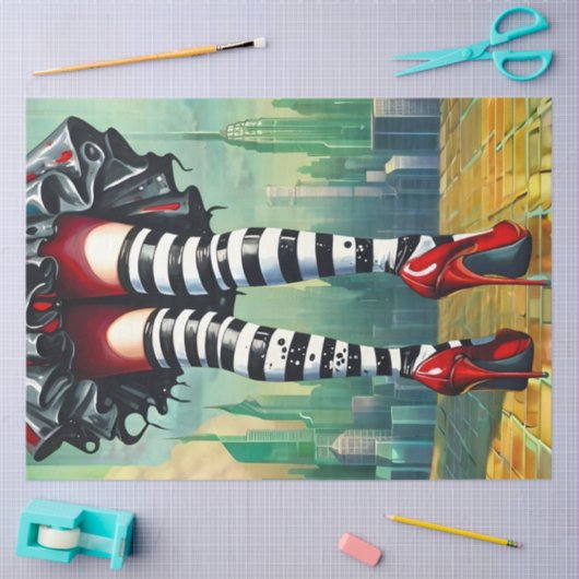 Striped Stockings Ruby Red Heels Fantasy Legs  薄葉紙 (クラフト)