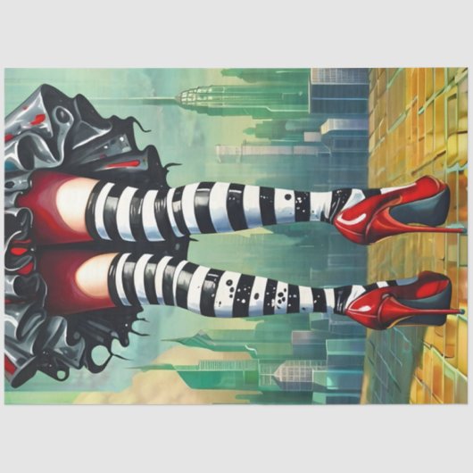 Striped Stockings Ruby Red Heels Fantasy Legs  薄葉紙 (正面)