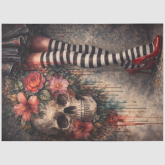 Striped Stockings Ruby Red Heels Skull Poster 薄葉紙