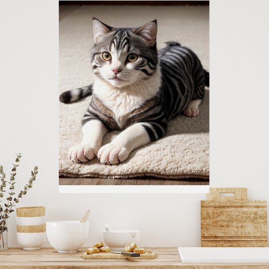 Striped Tabby Cat Photography Art Print ポスター (キッチン)