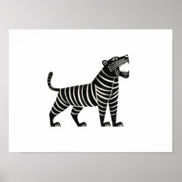 Striped Tiger Illustration – Minimalist Folk Anima ポスター