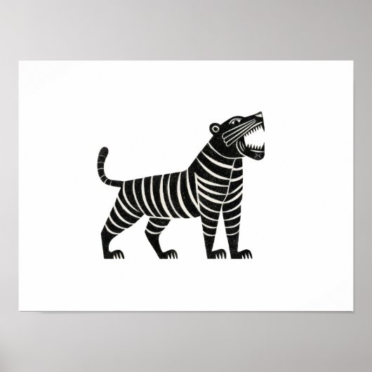 Striped Tiger Illustration – Minimalist Folk Anima ポスター (正面)