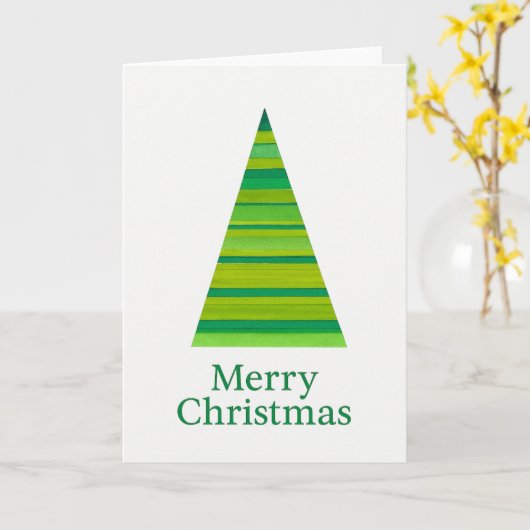 Striped Watercolor Christmas Tree カード (黄色い花)