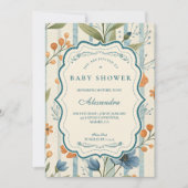 Striped Wildflower Baby Shower 招待状 (正面)