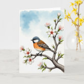 Striped Wings Bird Scene Card カード (黄色い花)