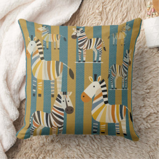 Striped Zebra Kids Throw Pillow クッション