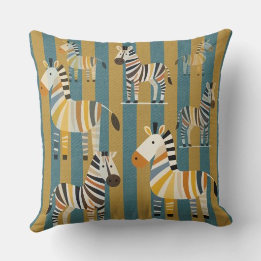 Striped Zebra Kids Throw Pillow クッション (裏面)