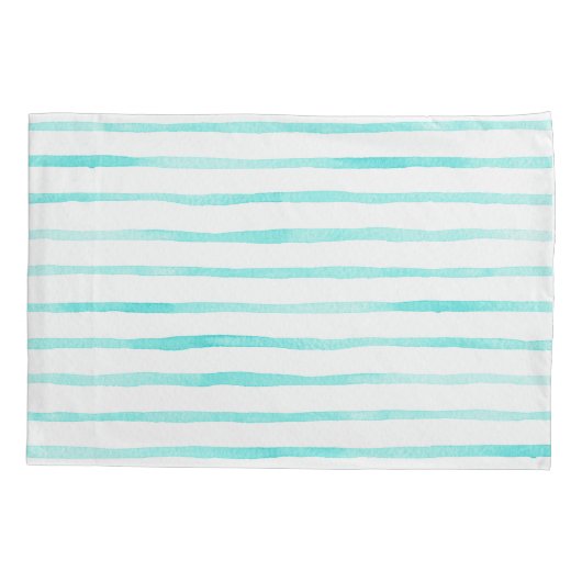Stripes Alive Turquoise Blue Watercolor Pillowcase 枕カバー (裏面-左)