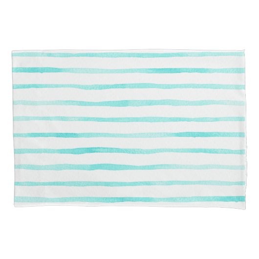Stripes Alive Turquoise Blue Watercolor Pillowcase 枕カバー (正面左)