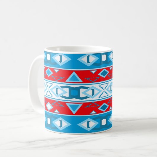 Stripes and geometric shapes of red blue white コーヒーマグカップ (正面左)