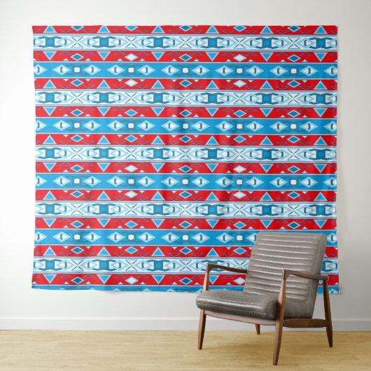 Stripes and geometric shapes of red blue white タペストリー (インサイチュ(横))