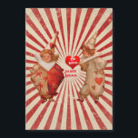 Stripes and Vintage Valentine Clowns with Heart<br><div class="desc">Farmhouse stripes background. Vintage Valentine clown children with hearts for a Valentine sentiment. Cute vintage illustrations of two children in costumes. Personalize with custom first and last name and heart message.</div>