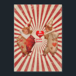 Stripes and Vintage Valentine Clowns with Heart<br><div class="desc">Farmhouse stripes background. Vintage Valentine clown children with hearts for a Valentine sentiment. Cute vintage illustrations of two children in costumes. Personalize with custom first and last name and heart message.</div>