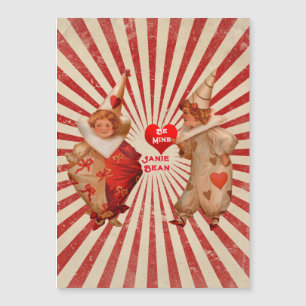 Stripes and Vintage Valentine Clowns with Heart 