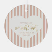 Stripes Baby's First Christmas Birth Stats Heart  ガラスオーナメント (裏面)