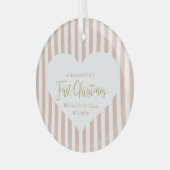 Stripes Baby's First Christmas Birth Stats Heart  ガラスオーナメント (正面左)