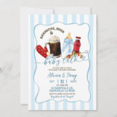 Stripes Blue BBQ Diapers and Brews Boy Baby Shower 招待状 (正面)