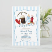 Stripes Blue BBQ Diapers and Brews Boy Baby Shower 招待状 (スタンド正面)