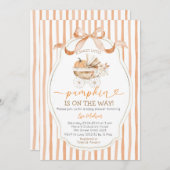 Stripes Bow Sweet Little Pumpkin Baby Shower 招待状 (正面/裏面)