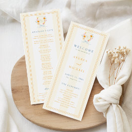 Stripes Floral Crest Monogram & Bow Spring Wedding プログラム