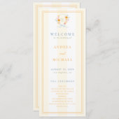 Stripes Floral Crest Monogram & Bow Spring Wedding プログラム (正面/裏面)