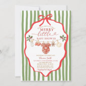 Stripes Green Clothesline Merry Little Baby Shower 招待状 (正面)
