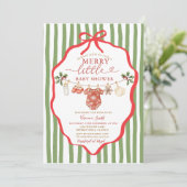 Stripes Green Clothesline Merry Little Baby Shower 招待状 (スタンド正面)
