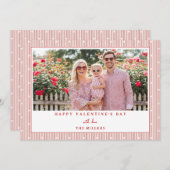 Stripes Hearts Happy Valentine's Day Photo Card シーズンカード (正面/裏面)
