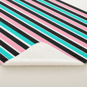 Stripes in Black Pink and Blue シェルパブランケット (3/4)