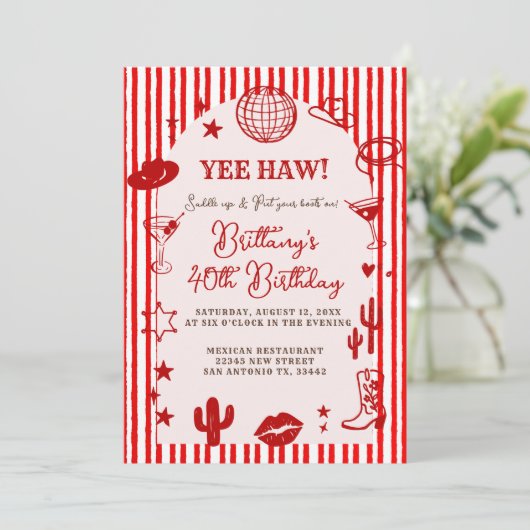 Stripes Martini Disco Ball Any Age Birthday  招待状 (スタンド正面)