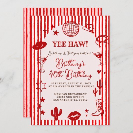 Stripes Martini Disco Ball Any Age Birthday  招待状 (正面/裏面)