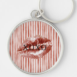 Stripes Red Lips Kiss XOXO  キーホルダー