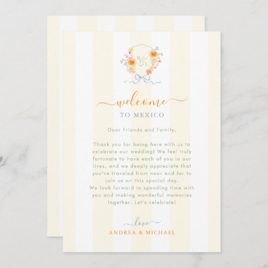 Stripes Wedding Welcome Letter Itinerary Card 招待状 (正面/裏面)