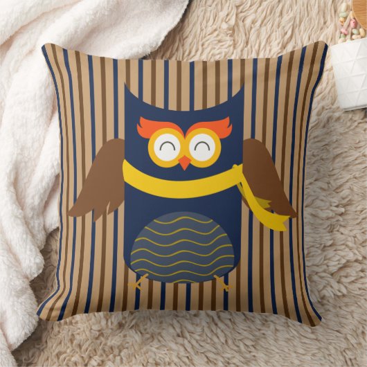 Stripey Owl Cotton装飾用クッション、20 x 20" クッション (ブランケット)
