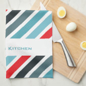 Stripy背景のパーソナライズな台所タオル キッチンタオル (四つ折り)