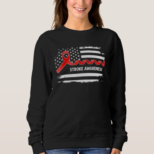 Stroke Awareness American Flag   Red Ribbon スウェットシャツ (正面)