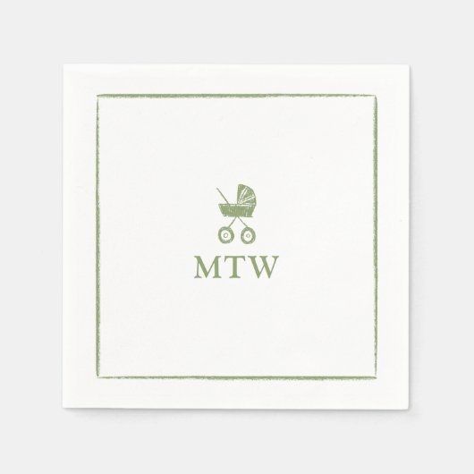 Stroller Monogram Napkins Baby Shower スタンダードカクテルナプキン (正面)