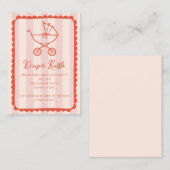 Stroller Scalloped Pink Baby Shower Diaper Raffle エンクロージャーカード (正面/裏面)