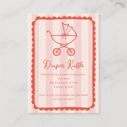 Stroller Scalloped Pink Baby Shower Diaper Raffle エンクロージャーカード (正面)