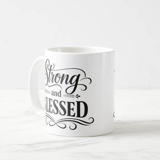 Strong and Blessed Inspirational Coffee Mug コーヒーマグカップ (正面左)