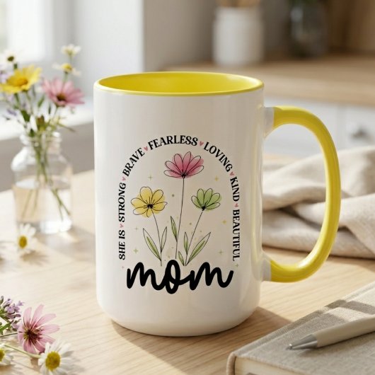 Strong Brave Fearless Wildflower Floral Mom マグカップ