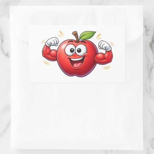 Strong Cartoon Apple Flexing Muscles Sticker 長方形シール (バッグ)