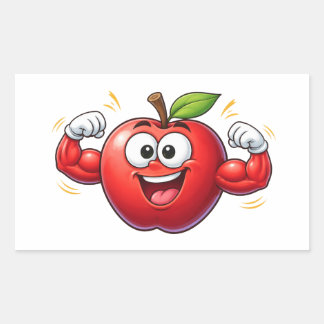 Strong Cartoon Apple Flexing Muscles Sticker 長方形シール